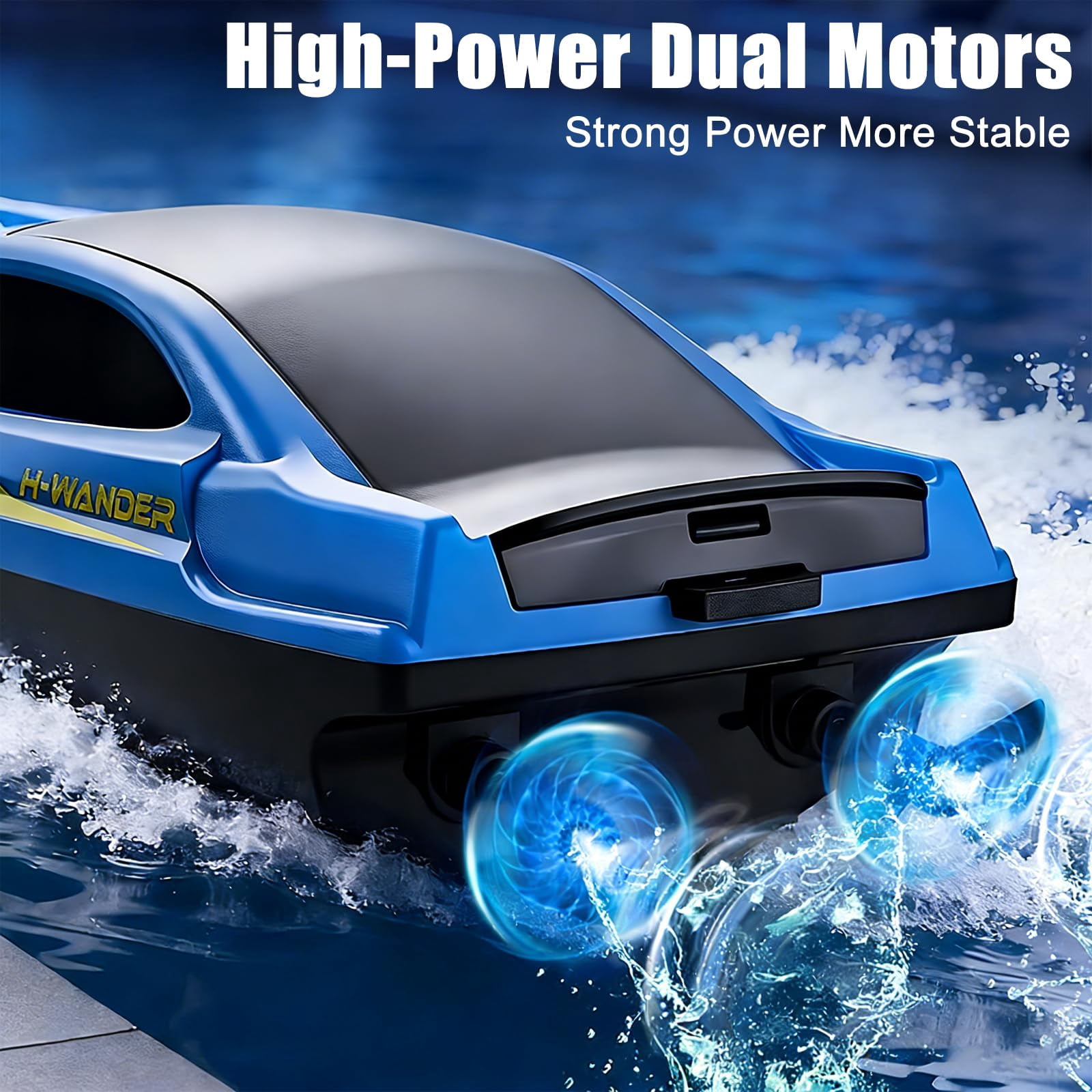 B-Qtech RC Boat for Pools & Lakes, 2.4GHz High Speed RC Boat with LED Lights, Self Righting, 50-120 Min Run Time, Summer Water Toy for Kids Adults