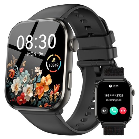 Blackview 1.96" HD Smart Watch for Men Women, Bluetooth Call, IP68 Waterproof Fitness Watch for iPhone Android, Black