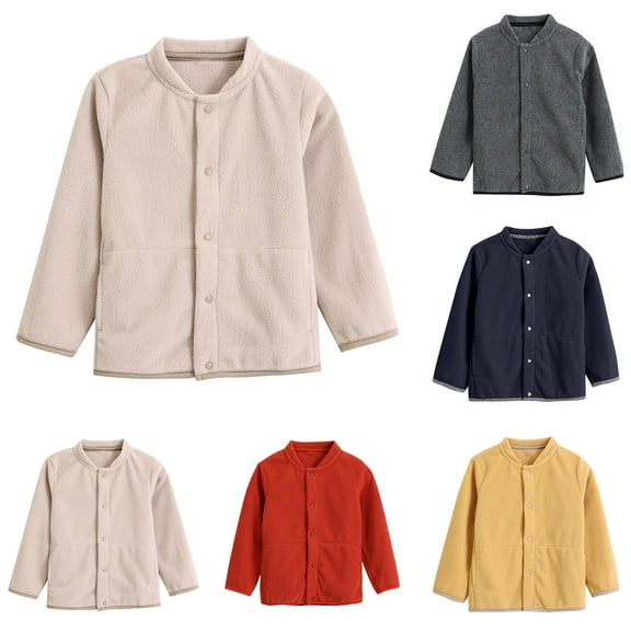 WRKEKC Kids Fleece Jacket Solid Color Snap Button Fleece Jacket for Kids 3-8 Years Warm Casual Outerwear Fall Winter Jackets