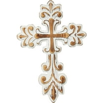 SOFE Rustic Wall Crosses for Home Decor - Washed White Decorative Cross - Wooden Cross Wall Decor for Home Room Decorative, Easter Religious Gifts Art Sculpture - Hand Carving Unique Pattern