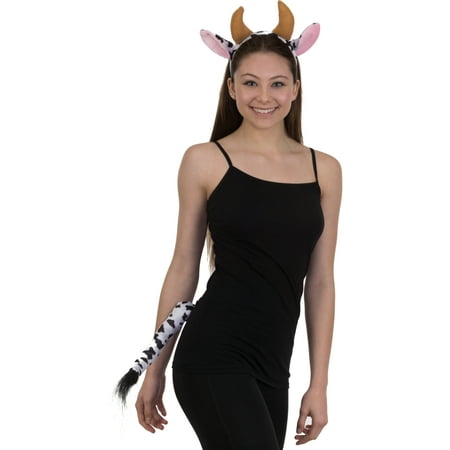 Velvet Cow Ears Headband and Tail Costume Accessory Set