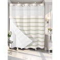 thumbnail image 4 of Sage Green Striped No Hook Shower Curtain Waterproof,Bathroom Curtains with Snap in Liners and See Through Top Window,Rustic Green Stripe Modern Art Beige Hotel Bathtub Curtains Shower 72"Wx78"L, 4 of 8