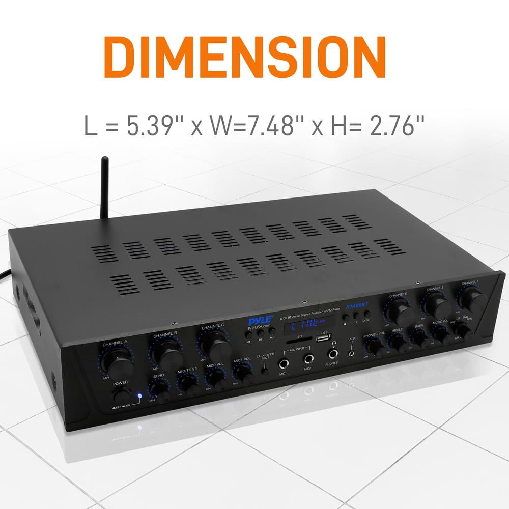 Pyle 600 Watt 6 Channel Bluetooth Amplifier Stereo Receiver w/ Remote Control PTA66BT
