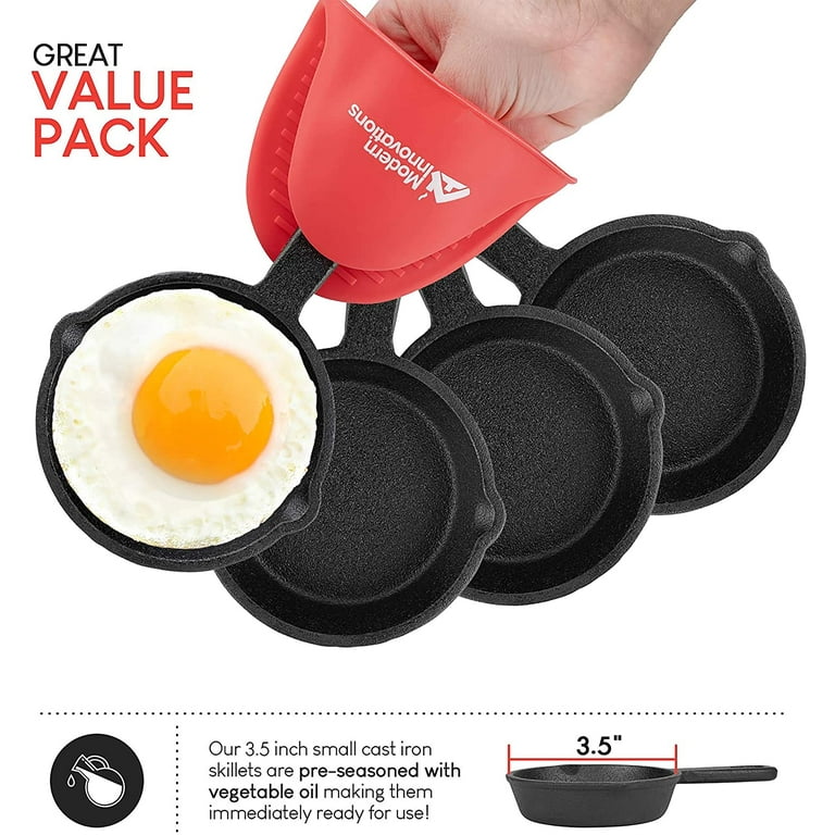 4 Round Pre-Seasoned Mini Cast Iron Skillet by MyXOHome, 1 unit