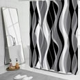 thumbnail image 2 of Black and Grey Shower Curtain, Gray and White Abstract Modern Bathroom Decor, Waffle Weave Textured Fabric Shower Curtain Set with Hooks, 72x72, 2 of 6
