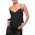 thumbnail image 2 of Women Y2k Babydoll Tank Tops Lace Trim V Neck Crop Spaghetti Strap Top Summer Cute Flowy Shirts Black L, 2 of 8