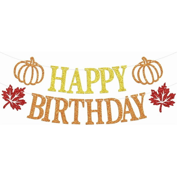 Pumpkin Happy Birthday Banner, Fall Maple Leaves Little Pumpkin Thanksgiving Happy Birthday Party Decorations Supplies