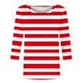 thumbnail image 5 of BSDJILFG 3/4 Sleeve Tops for Women Red Striped Shirt Loose Fit Tunics Crew Neck Pullover Blouse ,Sizes S-3XL, 5 of 5