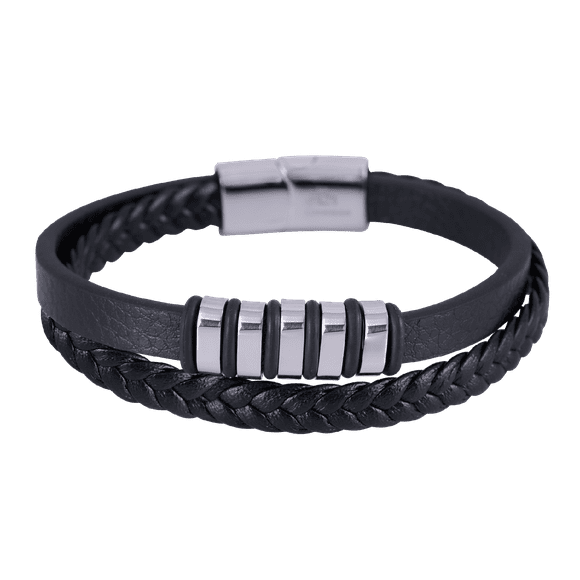 Pulsera para Hombre LUCKMAN Modelo Blake Piel Vegana y Acero Inoxidable Negro