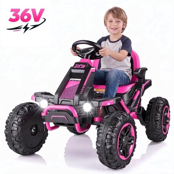 Funcid 36V Ride on Car for Kids, 4 Wheeler Electric Car with 600W Motors, Ride on Toy for Big Kids, Electric ATV with Spring Suspension, Bluetooth, Music, LED Lights, Pink