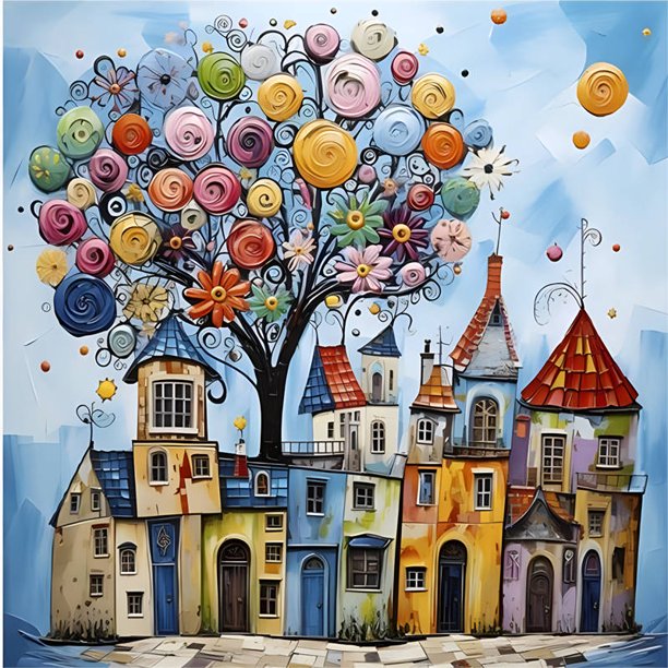 Resina Diamante Serie Paisaje Casa Color Abstracto 40*40CM Likrtyny