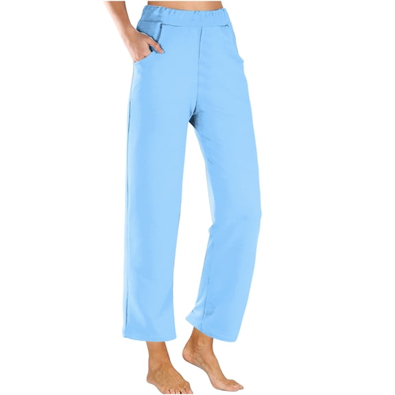 UAMVSH Womens Cropped Pants Elastic Waist Casual Wide Leg Pants Loose Fit Workout Comfy Lounge Trousers with Pockets