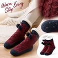 thumbnail image 2 of Voska Winter Warm Thick Fleece Lined Non Slip Floor Socks Adult Cozy Home Slipper Socks with Grippers Indoor Anti Skid Socks for Men Women Wine One Size, 2 of 5
