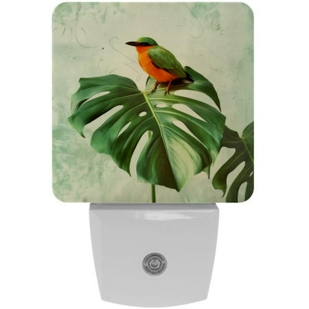 

Green Monstera Leaf with Bird LED Night Lights Dusk To Dawn Smart Sensor 0.5W Plug-In Night Lights Lamp For Bedroom Bathroom Kitchen Hallway Stairs 2Pack