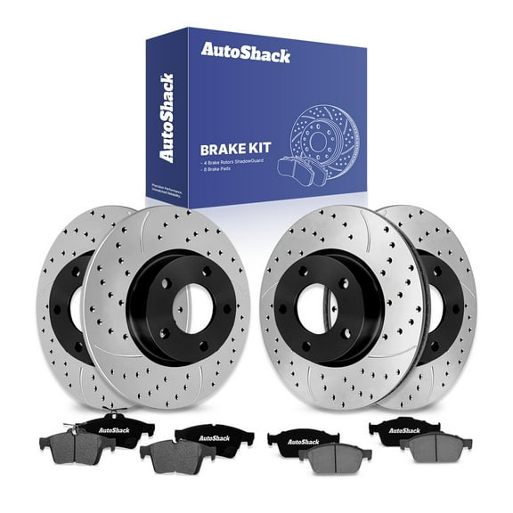 AutoShack Front Vented & Rear Solid Drilled & Slotted E-Coated Brake Rotors   Ceramic Pads 12-PC Brake Kit Replacement for 2005-2013 Mazda 3 2010 Mazda 3 Sport ShadowGuard