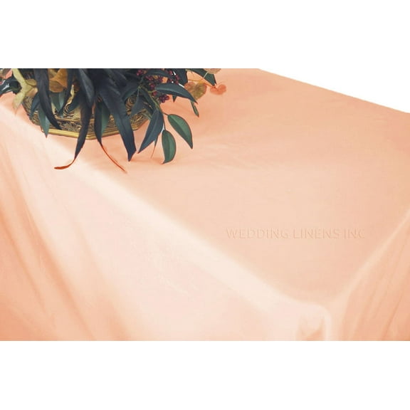 Wedding Linens Inc. 90" x 156" Premium (200 GSM) Rectangular Polyester Linen Tablecloth for Wedding, Party, Event, Decoration and Home Use - Peach/ Apricot