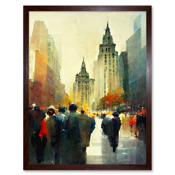 Autumn On Wall Street New York City Painting Art Print Framed Poster Wall Decor 12x16 inch