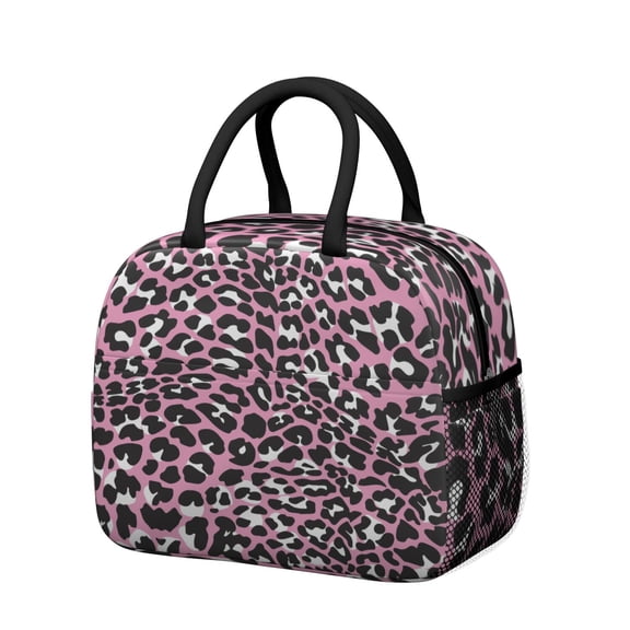 Womens Pink and Black Of Leopard Print Lunch Box for Work,Insulated Lunch Bag for Women,Loncheras Para Mujer,Leakproof Adult Lunch Bag for Work,Beach,Travel,Picnic,Camping
