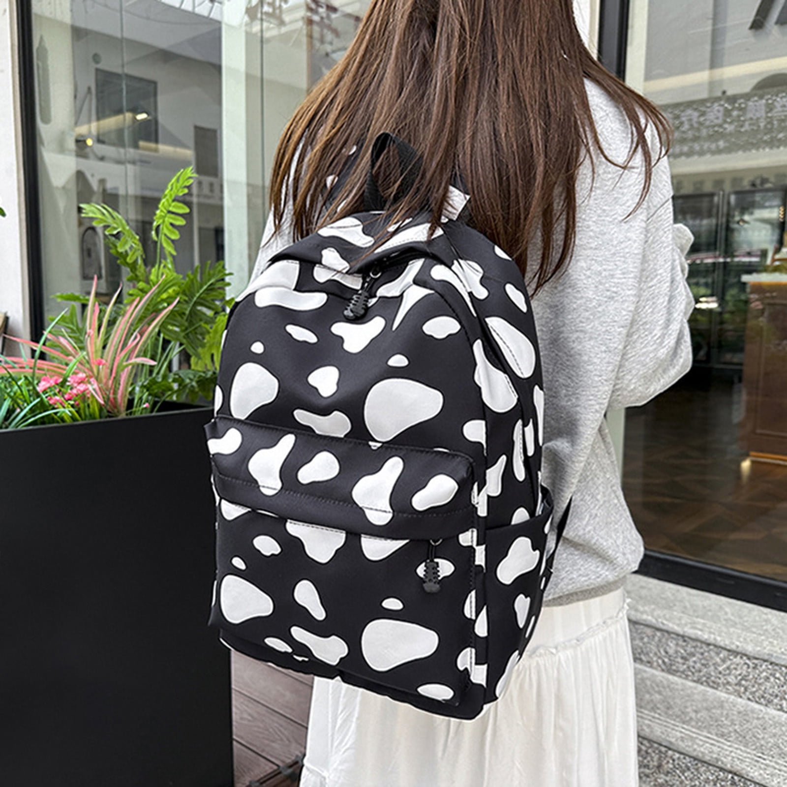 Cow Print Backpack Set 3PCS Casual Travel Daypack with Lunch Bag & Pouch Lightweight Multi-Pocket School-Style Backpack