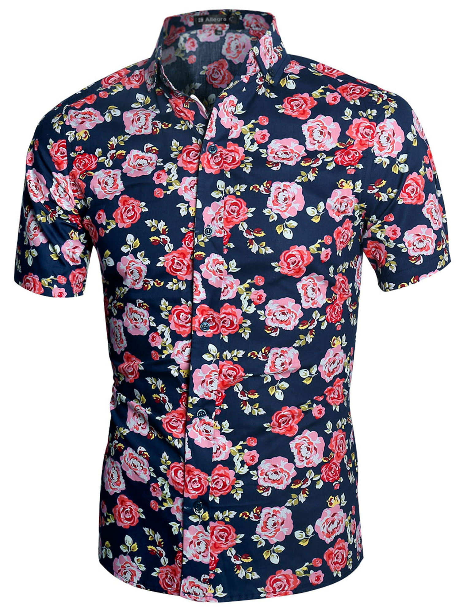 Lars Amadeus Men's Shirts Short Sleeve Floral Print Point Collar ...