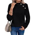 thumbnail image 2 of Smupbvky Womens Cable Knit Sweater Funnel Neck Button Pullover Trendy Winter Casual Cuffes Long Sleeve Thick Tops (M, Black), 2 of 7