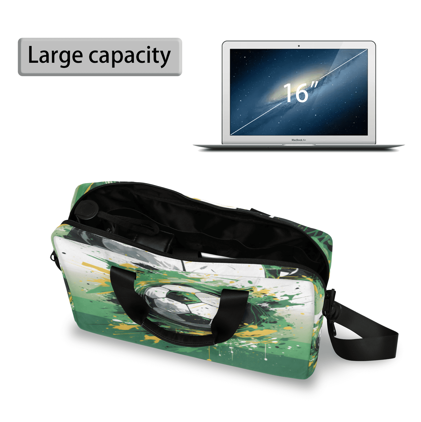 Herdesigns Graffiti Soccer Laptop Bag for Women Men, Computer Case Briefcase Messenger Bags, 15-15.6 inch Laptop Sleeve Shoulder Bag