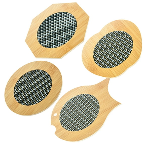 Hot Plate Holder Trivets for Pots and Pans Dishes Anti-scalding Placemats Wooden Kitchen Decir Rack Round Bamboo 4 Pcs