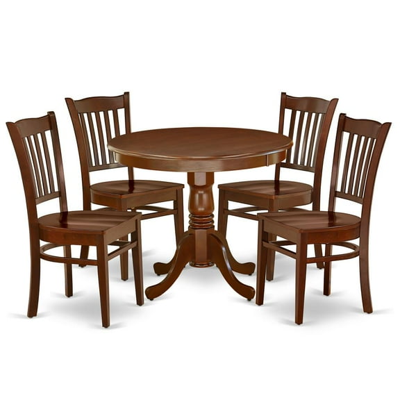 East West Furniture Dining Room Set Mahogany, ANGR5-MAH-W