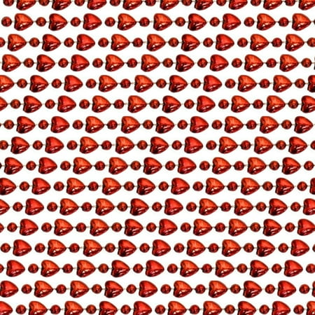 48" 10mm Metallic Red Heart Mardi Gras Beads - Dozen (12 Necklaces)