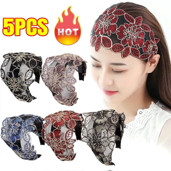 5 Pcs Headbands Women Hair Head Bands Wide Lace Embroidered Headband Hollow Headband Fashion Hair Band for Women