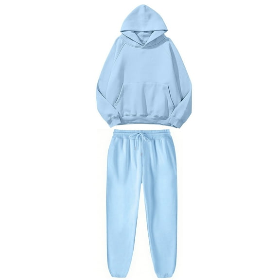 Womens 2 Piece Outfits Oversized Lounge Sets Long Sleeve Hoodies Jogger Outfits and Sweatpants Tracksuit Sky Blue 2XL