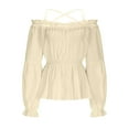 thumbnail image 4 of tarylea Womens Tops Elastic off Shoulder Long Lantern Sleeve Blouse Stretch Cross Front Solid Color Ruffled Shirts Casual Loose Dressy Tops, 4 of 6