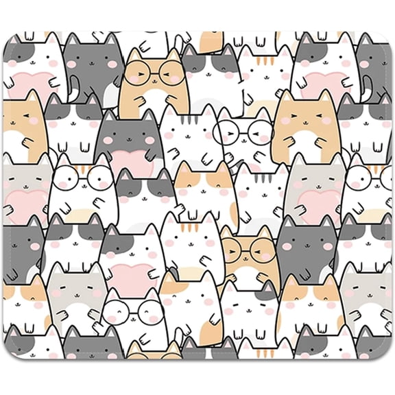 Mouse Pad with Stitched Edges - Cute Cat Mousepad for Women, 9.25 x 7.75 inch Washable Square Desk Pad, Non-Slip Rubber Base, Office Home Laptop Accessories - Cute Cats