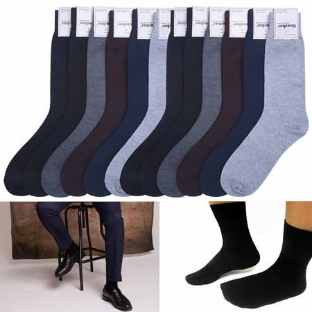 

12 Pairs Mens Dress Socks Fashion Work Casual Crew Solid Multi Color Size 10-13