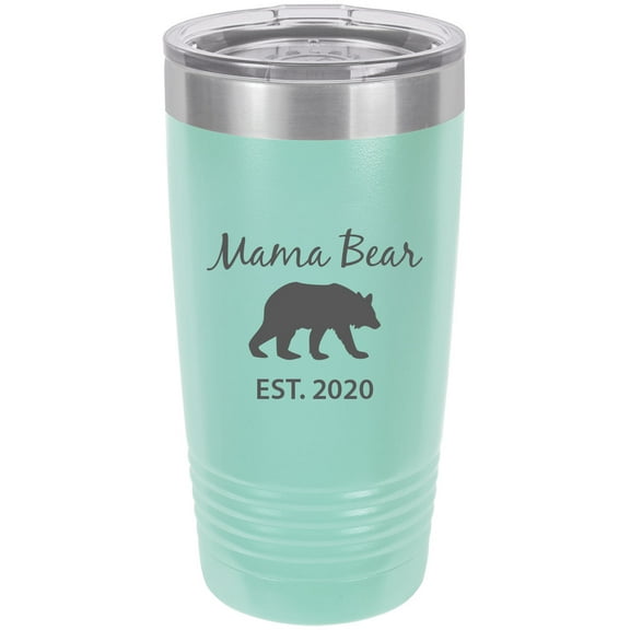 Mama Bear Est. 2020 Stainless Steel Engraved Insulated Tumbler 20 Oz Travel Coffee Mug, Teal