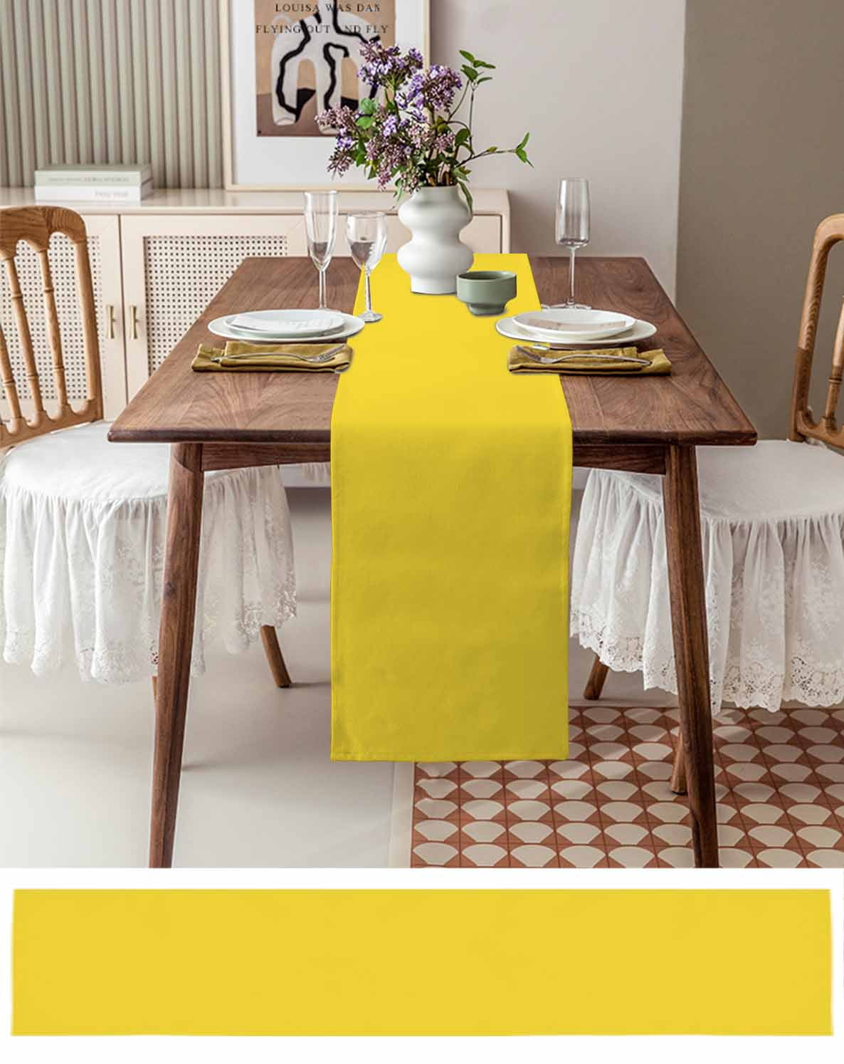 Yellow Table Runner Pure Yellow Tablerunners 14 x 72 Inch, Table Decorations Tabletop Scarf for Summer Gathering Holiday Farmhouse Kitchen Dining Decor