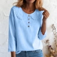 thumbnail image 2 of vigerkar Womens Floral Embroidered Long Sleeve Shirt Peter Collar Dressy Casual Blouse Shirts (Sky Blue, S), 2 of 7