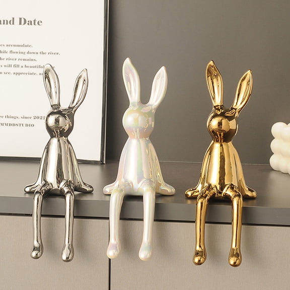 Dserhfy Sitting Rabbit Figurine Long Ears Bunny Resin Statue Sculpture Home Office Bookshelf Desktop Animal Decoration Ornament