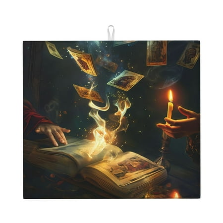 

Dish Drying Mats for Kitchen Counter - Magical Tarot Reading 16x18In Anti-Slip Absorbent Microfiber Drying Mat for Kitchen Counter Mat Dish Rack Mat with Hanging Loop