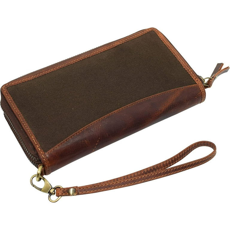 CAZORO Women's Vintage Leather RFID Blocking Wallet Double Zipper