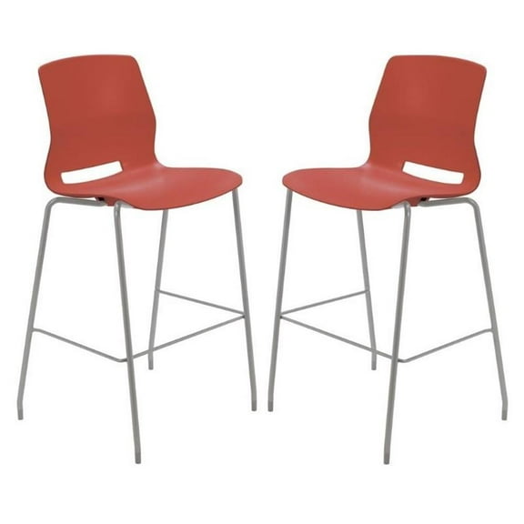 Home Square 30" Plastic Bar Stool in Peri Red - Set of 2