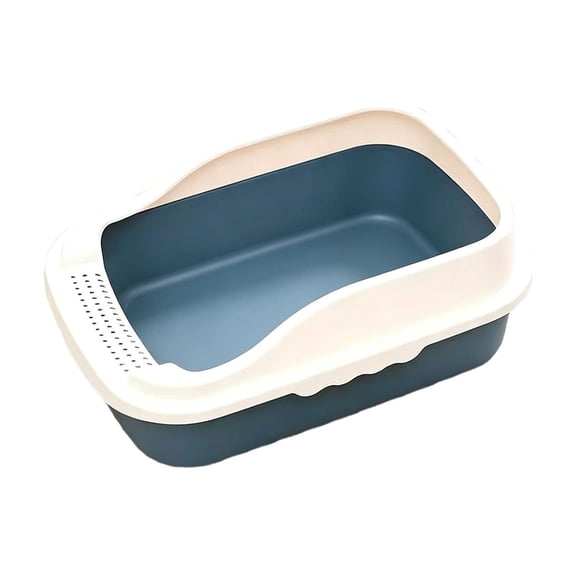 Plastic Cat Litter Box,12.2x8.3x6.3 Inch Open Top High-Sides Litter Pan Including Scoop,Large Odor-Free Low Entrance for Senior & All Cats,Blue