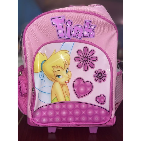 Tinker Bell - 12" Rolling Backpack Pink - w/ Water Bottle