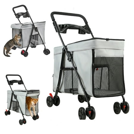 Trendix Dog Stroller with 360-degree Wheels Foldable Pet Cart with Cup Holder Breathable Zipper Design