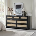 thumbnail image 6 of SICOTAS 56.88" Wide 7 Drawer Tall Dressers, Boho Dresser with Oversized Storage Space Rattan Dressers & Chests of Drawer Engineered Wooden Dressers for Bedroom,Black Oak, 6 of 10
