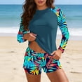 thumbnail image 2 of Qingpeng Womens Two Piece UV UPF 50+ Swim Shirt Bathing Suit Long Sleeve Rash Guard Swimsuits with Boyshort Bottoms, 2 of 7