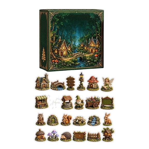 23-Piece Miniature Fairy Garden Figurines with Whimsical Houses and Animals, Resin Christmas Village Accessories for Enchanted Forest Decor, Collectible Decorations