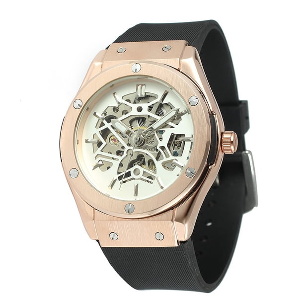 Reloj mecánico automático con esqueleto hueco informal de moda para hombres de estilo europeo y americano