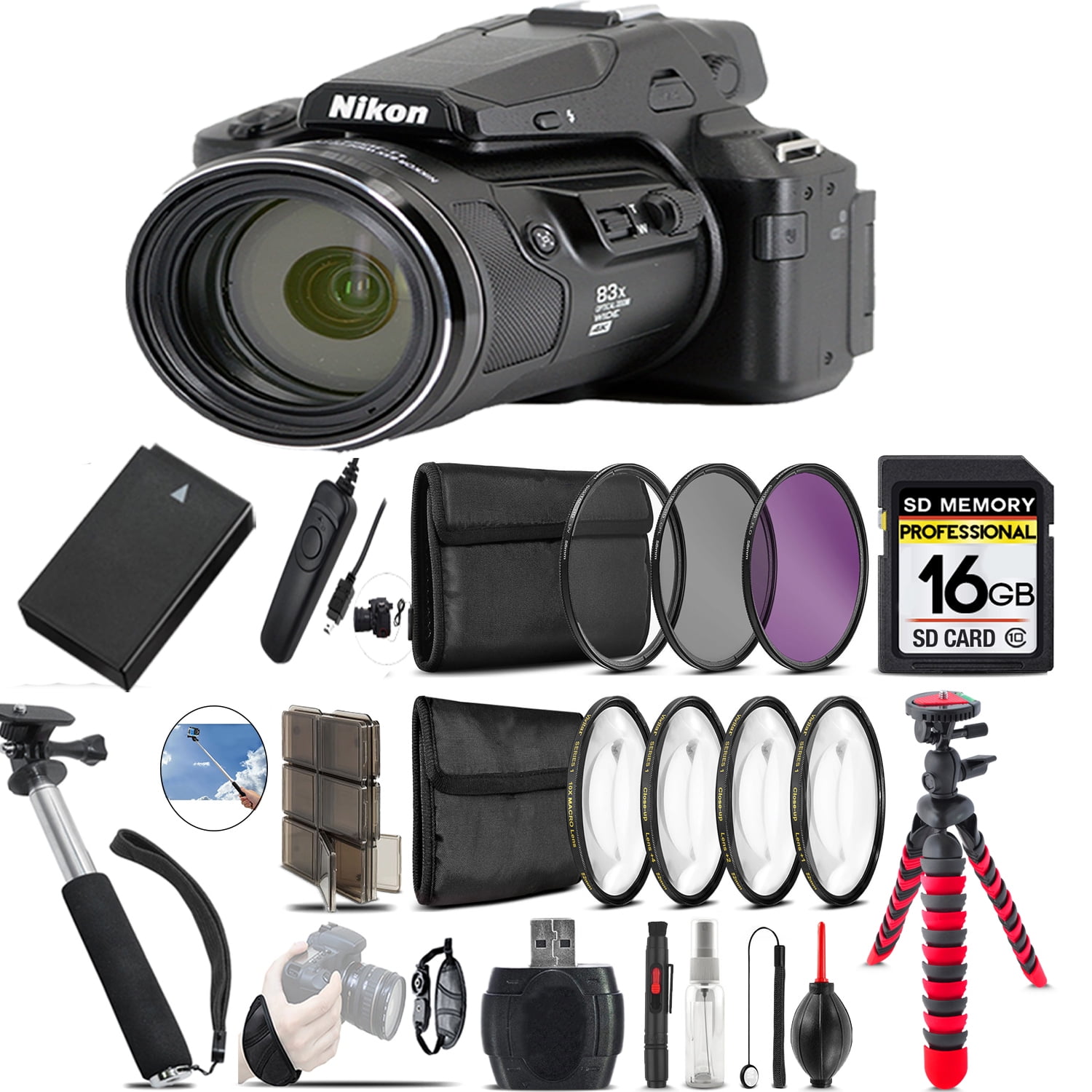 Nikon COOLPIX P950 Digital Camera + Spider Tripod + Extra Battery