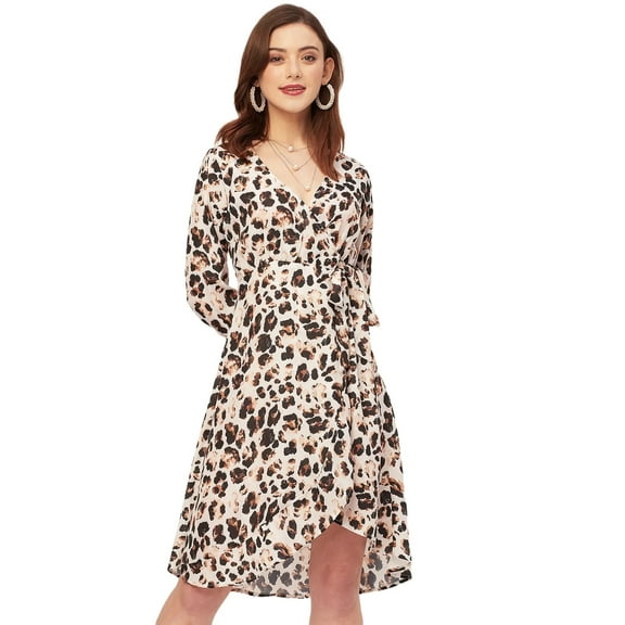 Moomaya Slim Fit Printed Long Sleeve Wrap Dress - V Neck Cocktail Evening Dress